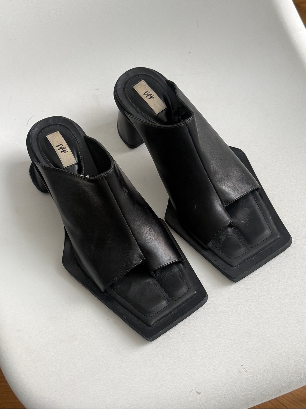 Eytys Black Leather Square-Toe Heeled Mules – Size 41